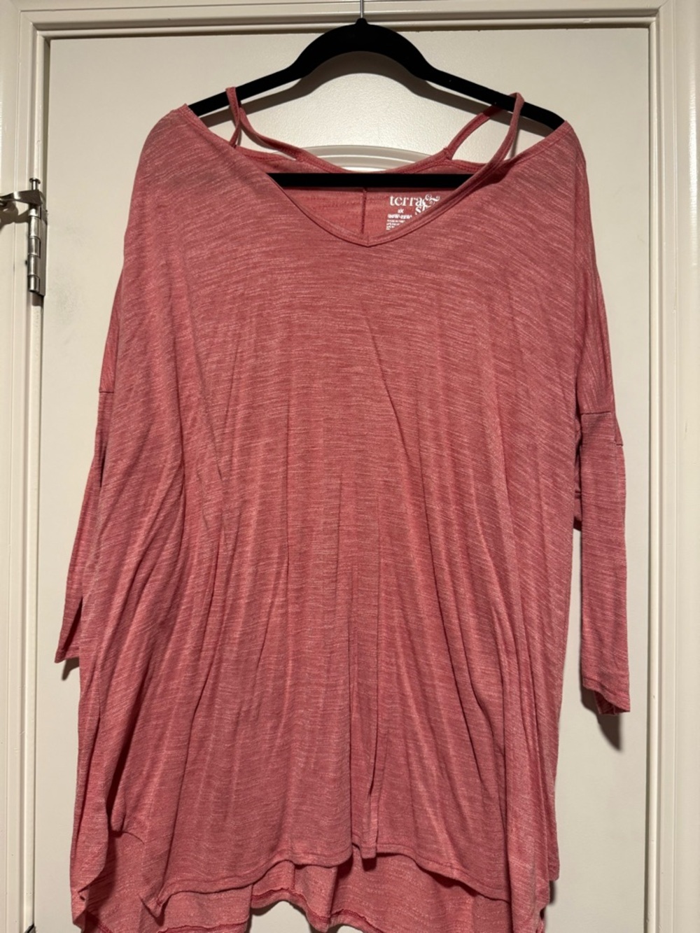 Terra & Sky Pink and Teal Oversized V-Neck Women's Top
